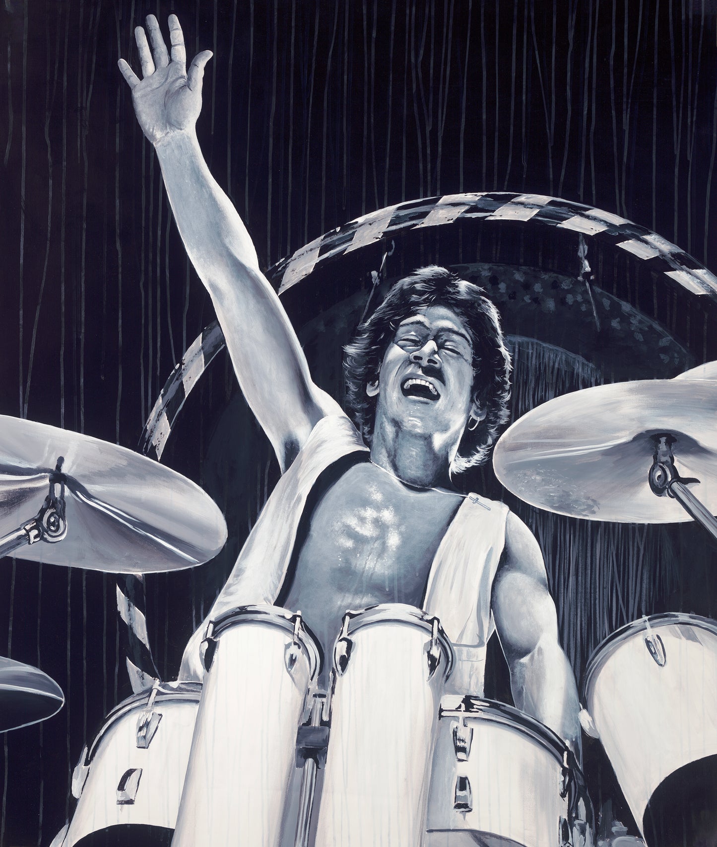 'Big Al' Original Painting by John Douglas of Alex Van Halen with Signed White Drums