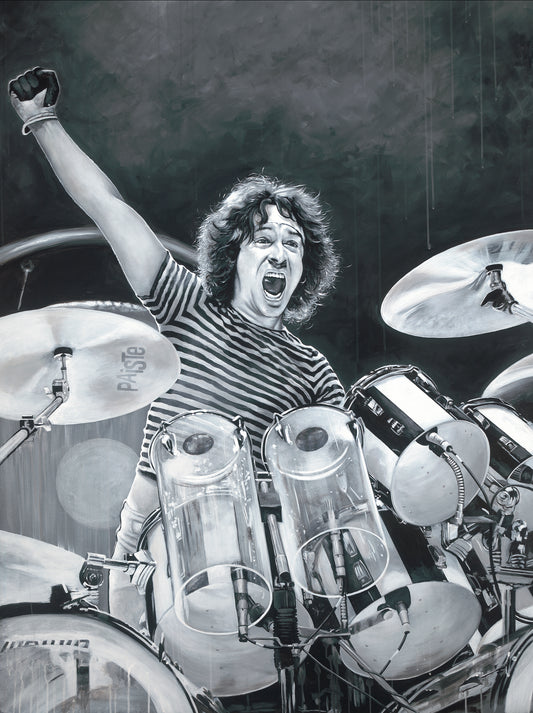 'One Foot Out the Door' Mixed Media Original by John Douglas of Alex Van Halen Signed